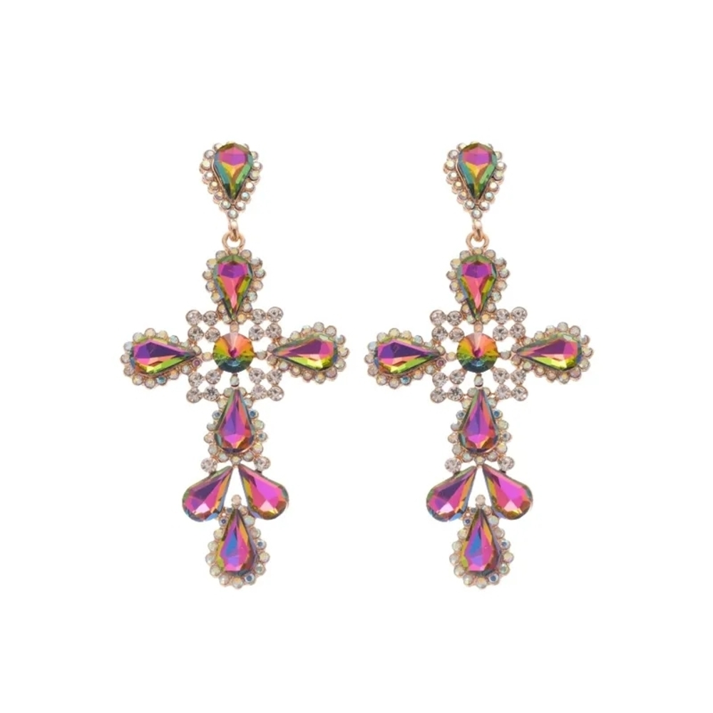 Colorful Crystal Cross Earrings